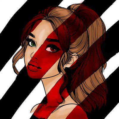 realistic girl with a ponytail on her hair and lips