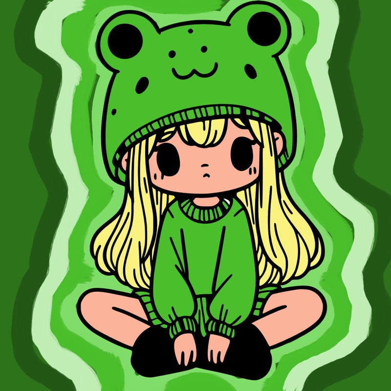 a girl wearing a frog hat and some frog socks