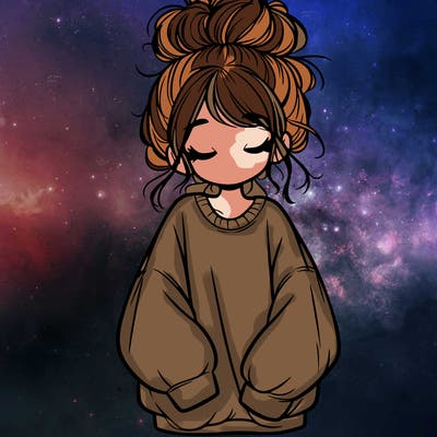 girl with baggy sweatshirt and messy bun