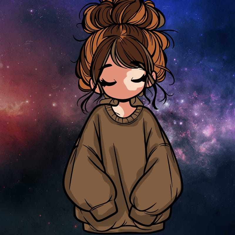 girl with baggy sweatshirt and messy bun
