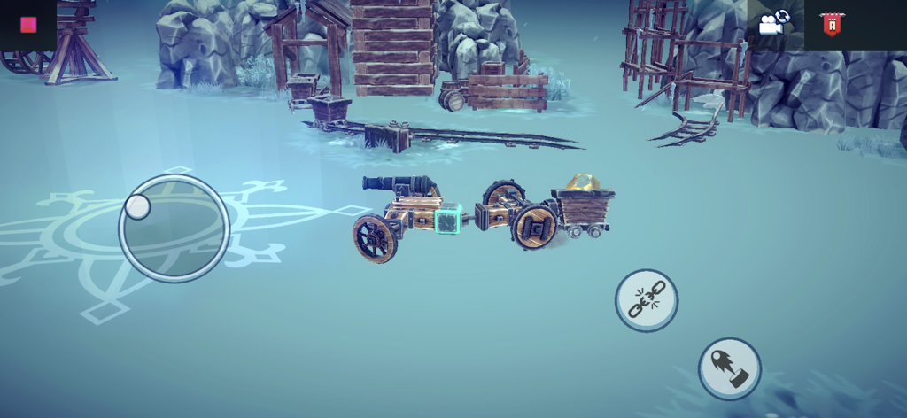 Besiege Mobile - Besiege Mobileの雪景色レベルで、車輪付きの物理ベースの大砲機械。
