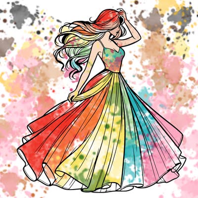 realistic woman with dress flowing in the wind