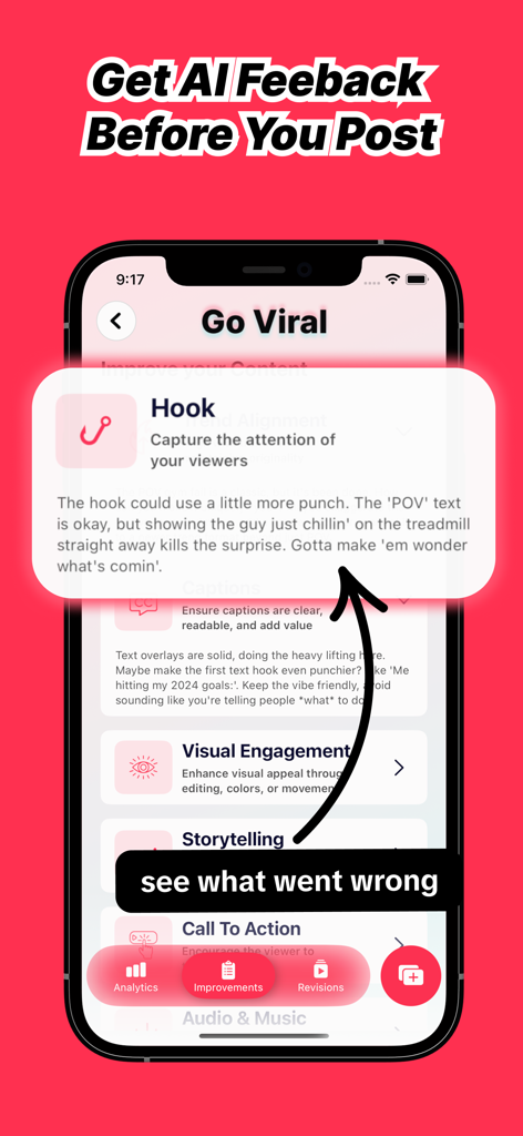 Go Viral: AI Creator Assistant - Assistant IA fournissant des commentaires exploitables pour améliorer les introductions vidéo.