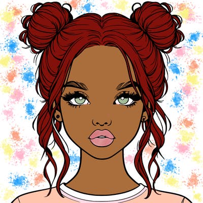 realistic girl with two buns in hair and lips