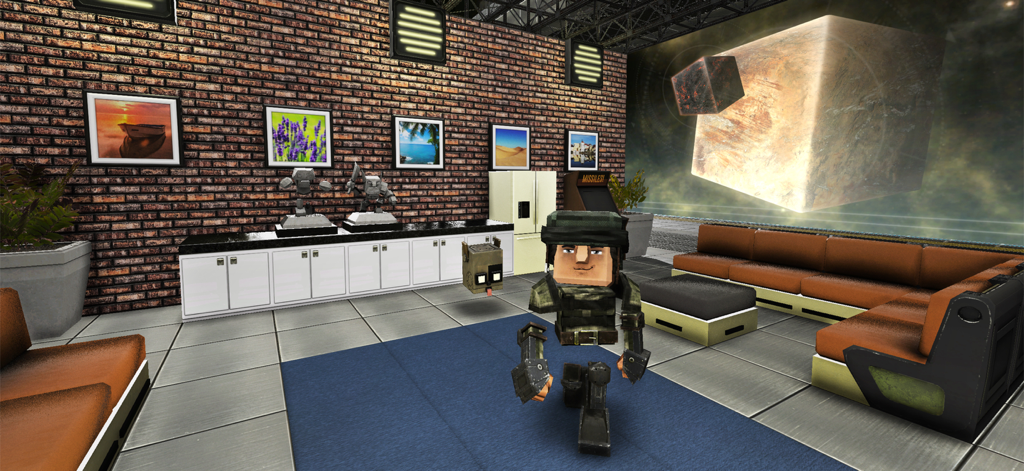 Block Fortress 2 - A customized living space inside a command ship with a view of space in Block Fortress 2.
