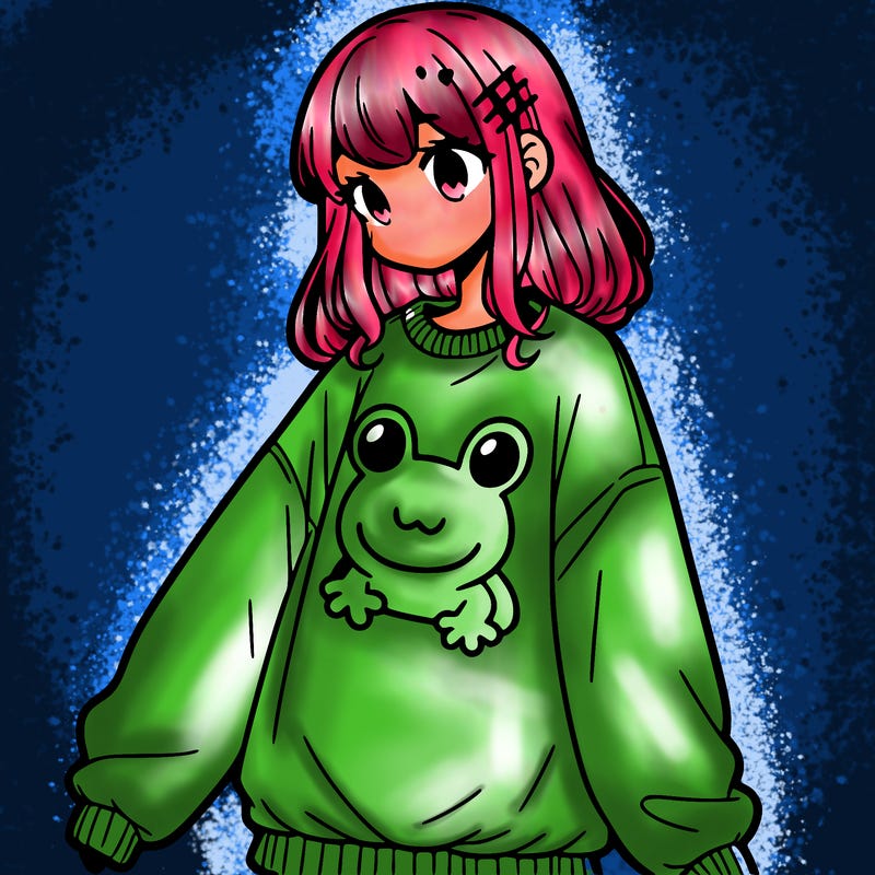 girl wearing frogging sweatshirt
