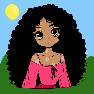 a black anime girl with long afro hair