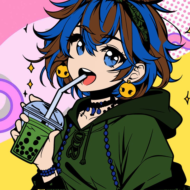 hot baddie anime girl drinking boba and biting the straw