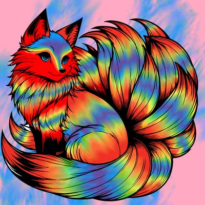 realistic detailed 9 tailed anime fox