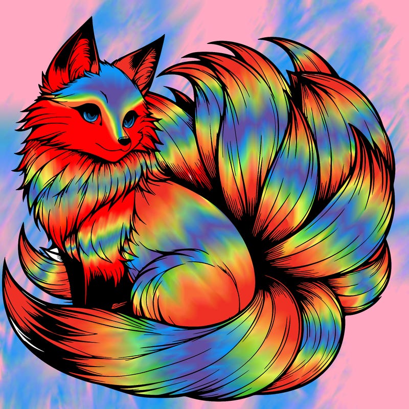 realistic detailed 9 tailed anime fox