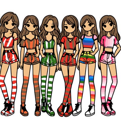 a group of girls wearing crop tops and shorts