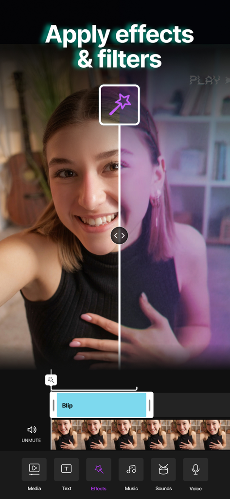 Applying cinematic effects and filters in Video Up video editor