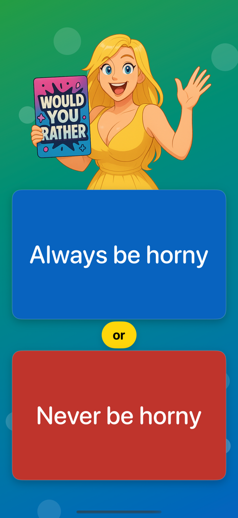 Una captura de pantalla de la aplicación ¿Tú Preferirías Juegos para Parejas que muestra una elección provocativa entre dos opciones.