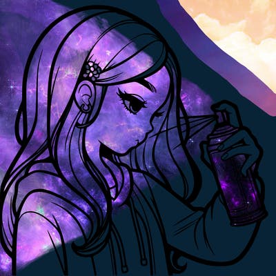 a realistic girl spray painting