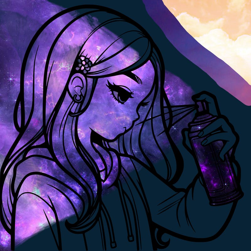 a realistic girl spray painting