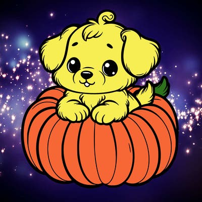 cute little puppy in a pumpkin