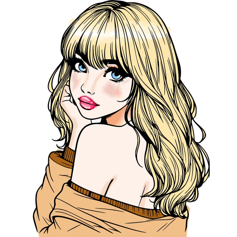 realistic girl with bangs looking over her shoulder