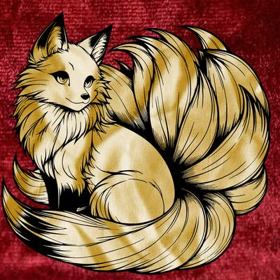 realistic detailed 9 tailed anime fox