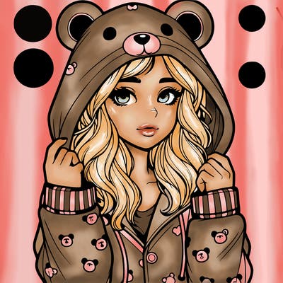 realistic girl in a animal pjs hoodie