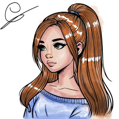 realistic girl with a high ponytail