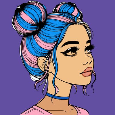 realistic girl with buns on the top of her head