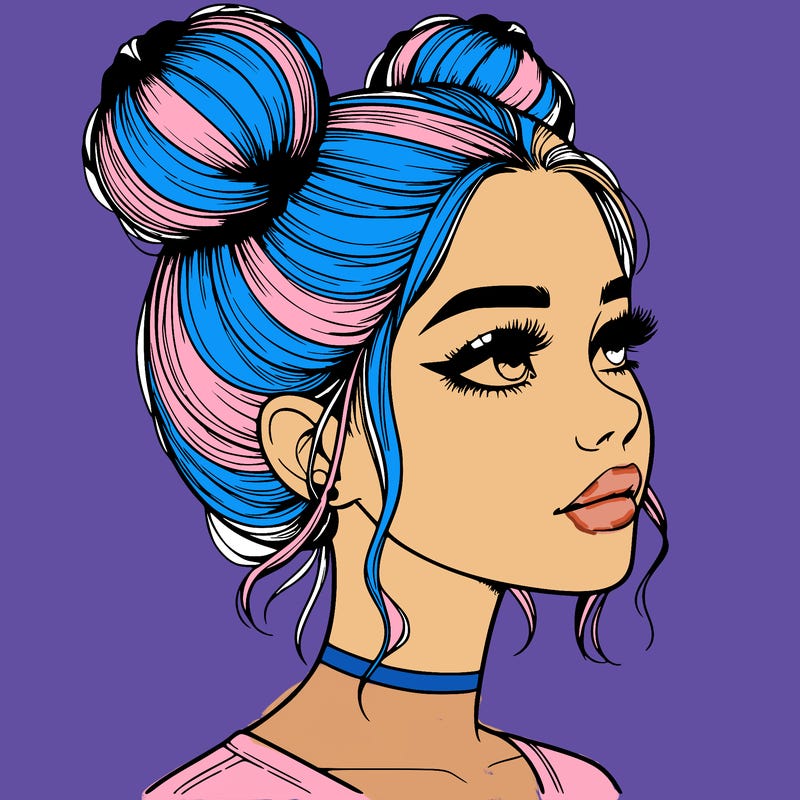 realistic girl with buns on the top of her head
