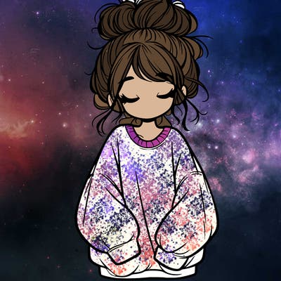 girl with baggy sweatshirt and messy bun