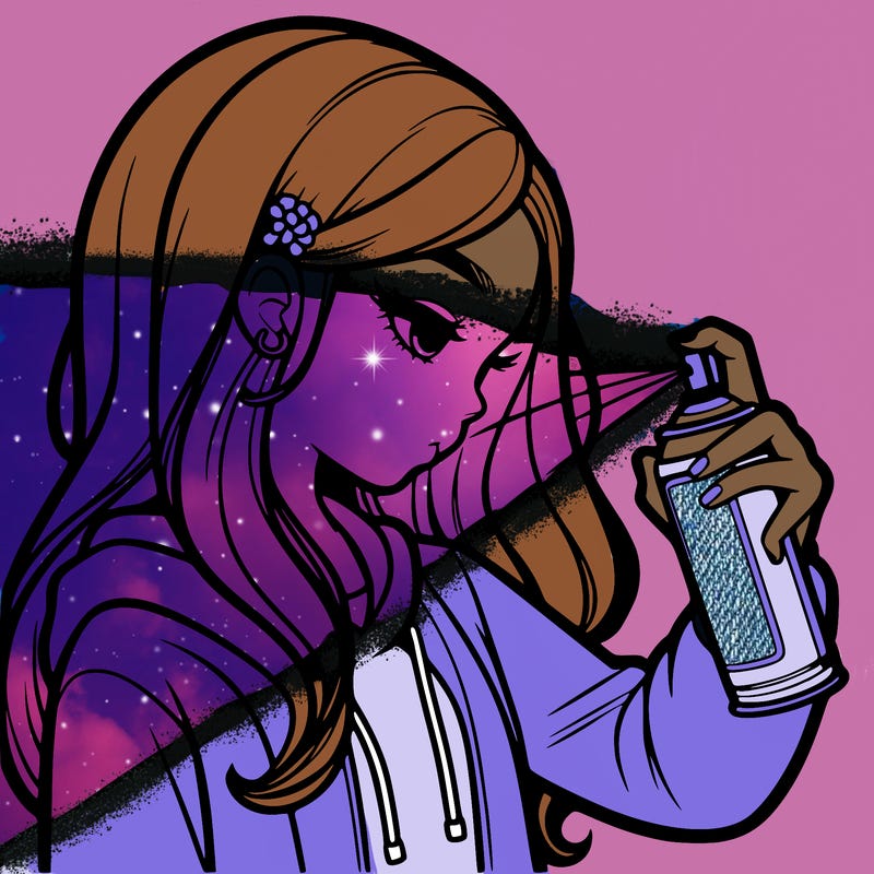 a realistic girl spray painting