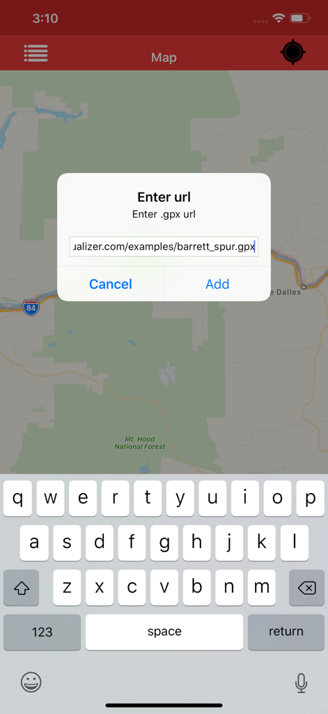 Gpx Viewer-Gpx Converter app - Interface for importing a gpx file via URL link in Gpx Viewer