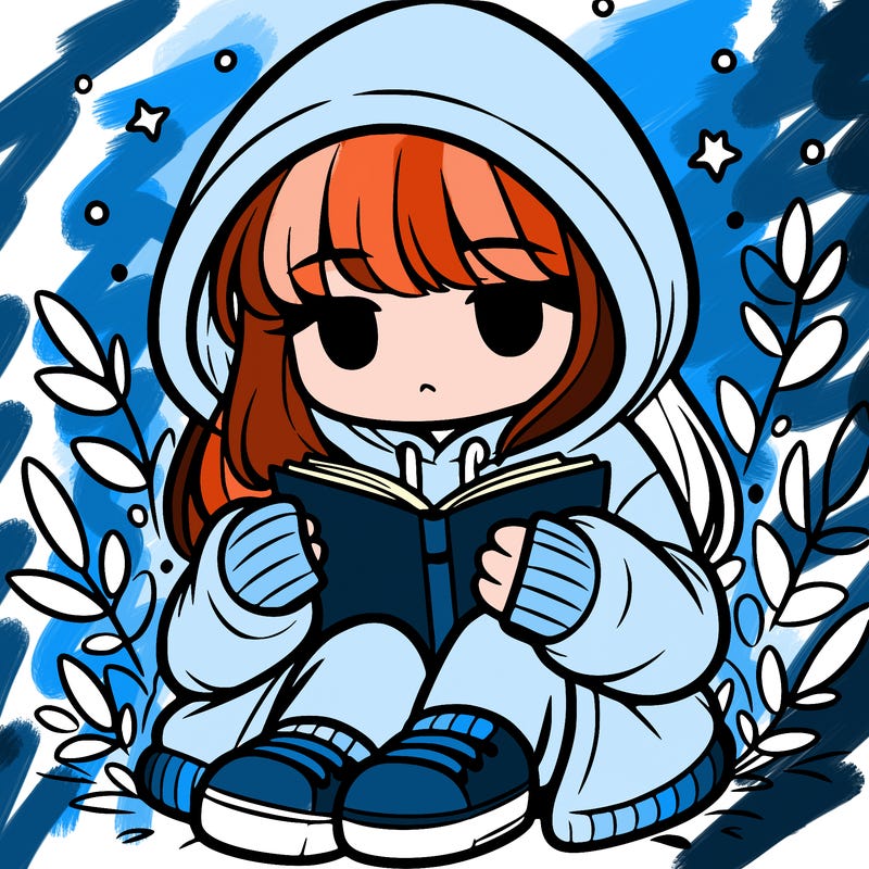 girl in oversized hoodie reading a book