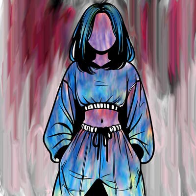 realistic girl faceless with baggy pants and a crop top