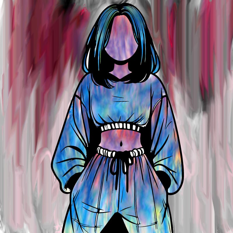 realistic girl faceless with baggy pants and a crop top