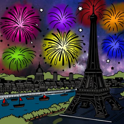 tour eiffel with fireworks