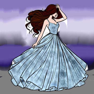 realistic woman with dress flowing in the wind