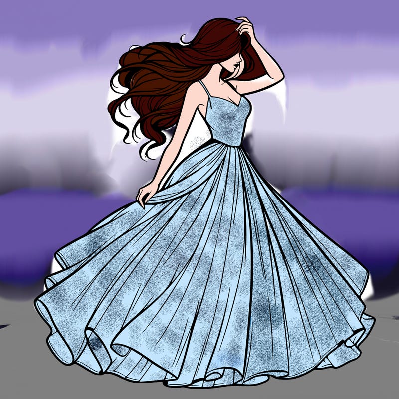 realistic woman with dress flowing in the wind