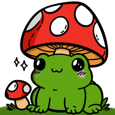 a cute frog with a mushroom hat