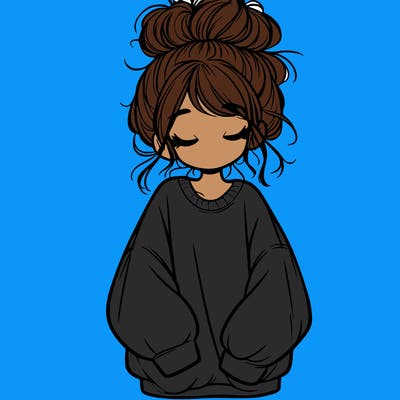 girl with baggy sweatshirt and messy bun