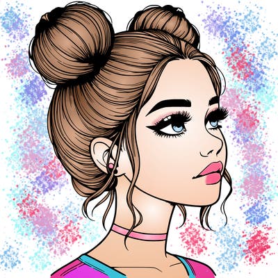 realistic girl with buns on the top of her head