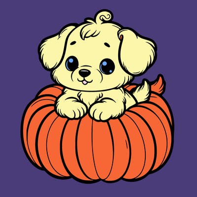 cute little puppy in a pumpkin