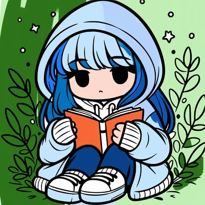 girl in oversized hoodie reading a book