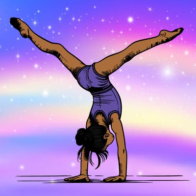 realistic gymnastic hand stand girl in four splits