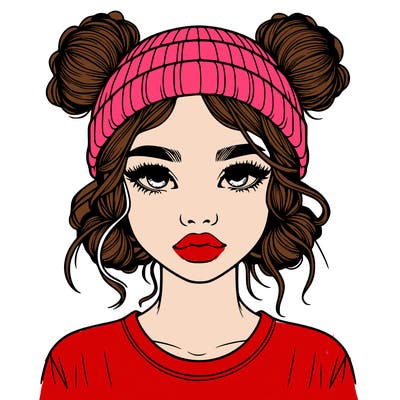 realistic girl with buns in her hair with a beanie on