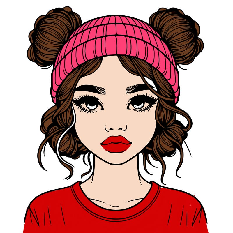 realistic girl with buns in her hair with a beanie on