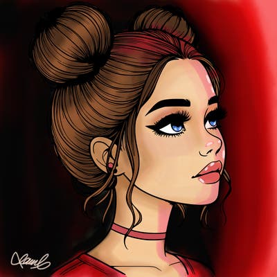 realistic girl with buns on the top of her head