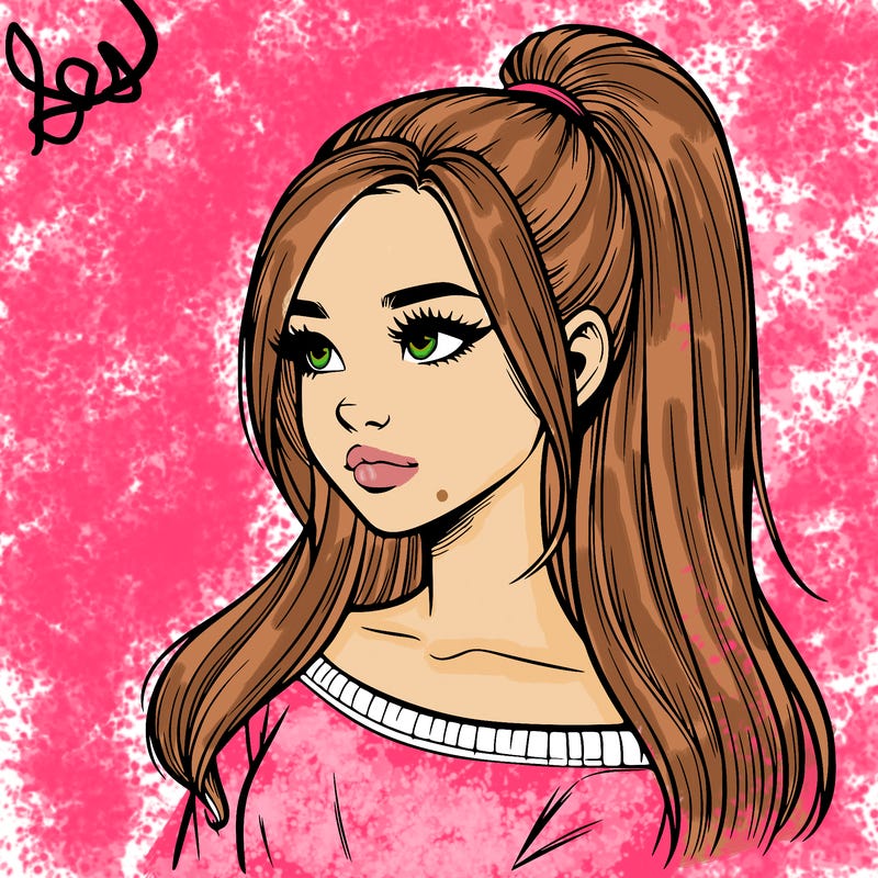 realistic girl with a high ponytail