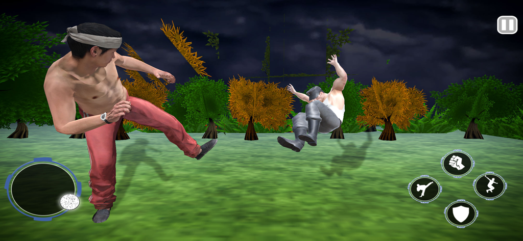 Street Kung FU Fighter Game 3D - A 3D martial arts character performing a high kick on an opponent in an outdoor arena