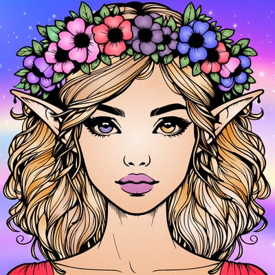 realistic female elf with flower crown