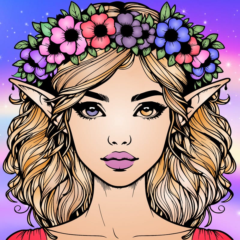 realistic female elf with flower crown