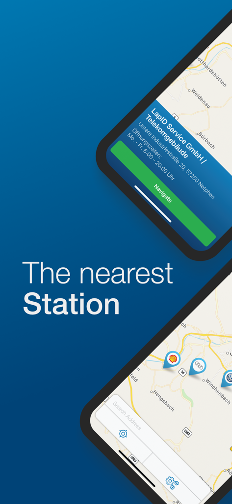 Kartenansicht zeigt nahegelegene Führerscheinkontrollstellen mit Navigationsoptionen in der LapID Fahrer-App