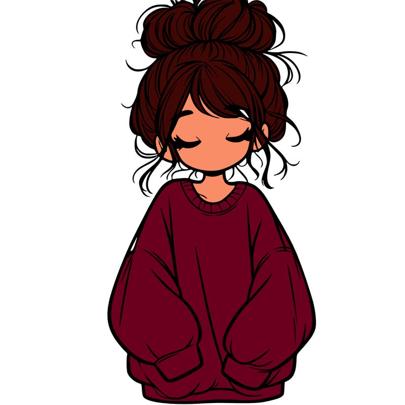 girl with baggy sweatshirt and messy bun